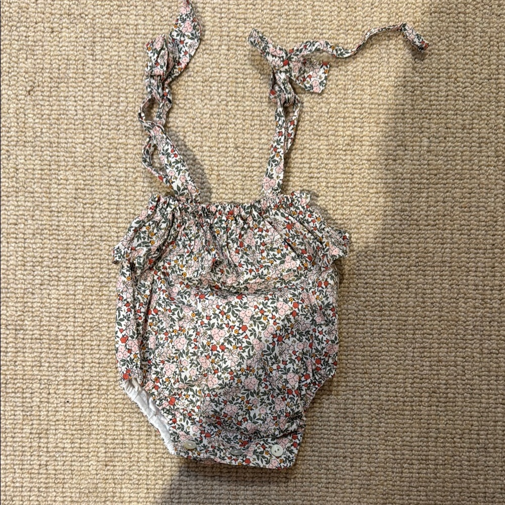 Floral Baby Romper with Tied Straps